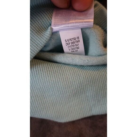 Old Navy Turquoise “Good Vibes” Loose Crew-Neck Cropped Sweatshirt - XS | NWT - Picture 9 of 15